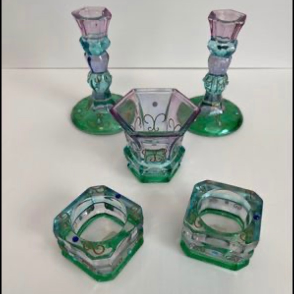 Partylite Retired Festive Crystal Candle Holders, Set Of 5